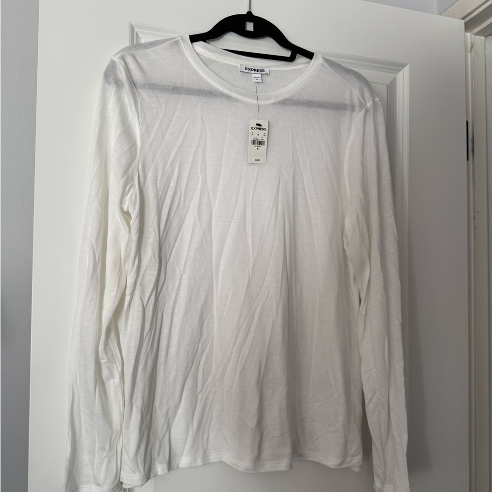 Express White Long Sleeve Crew Neck Shirt